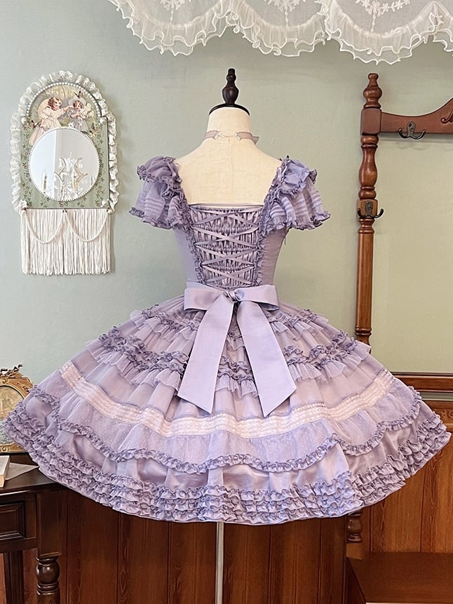 Rüschendetails und Lolita-Besätze Lila Klassisches Plisseekleid Elegant