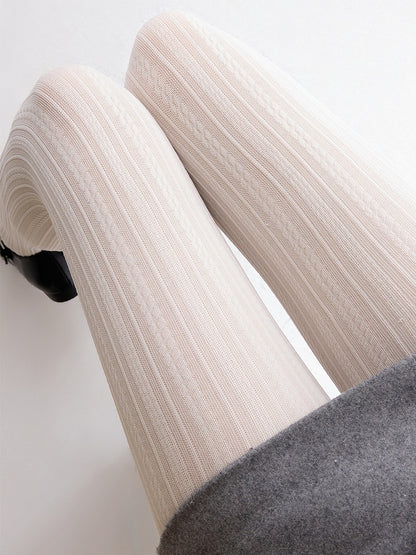 White Creamy Tights Wheat Fine Ear Line Pattern