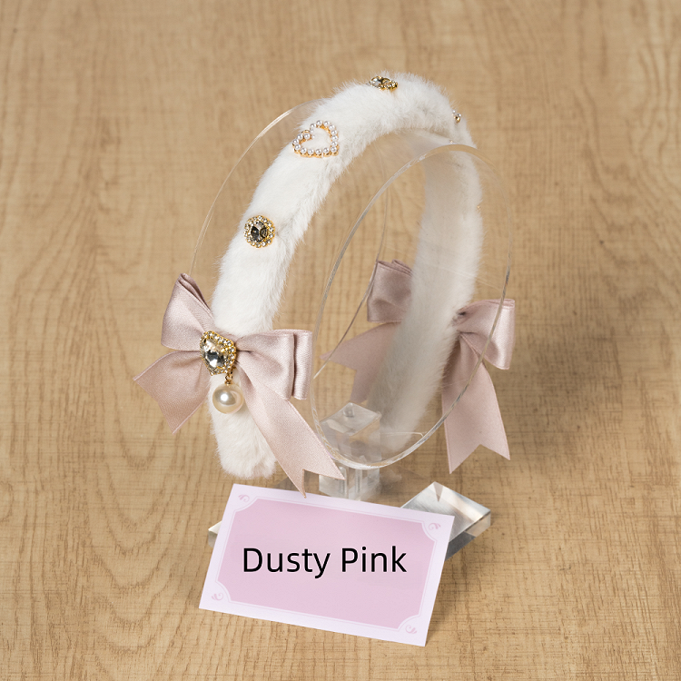 Pink/Dusty White Kei Blue/Black KC Plush Jirai Bow Rhinestone Dusty