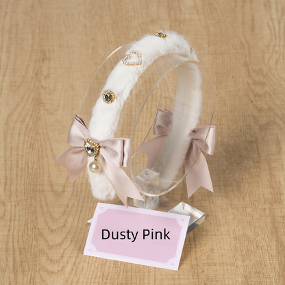 Pink/Dusty White Kei Blue/Black KC Plush Jirai Bow Rhinestone Dusty