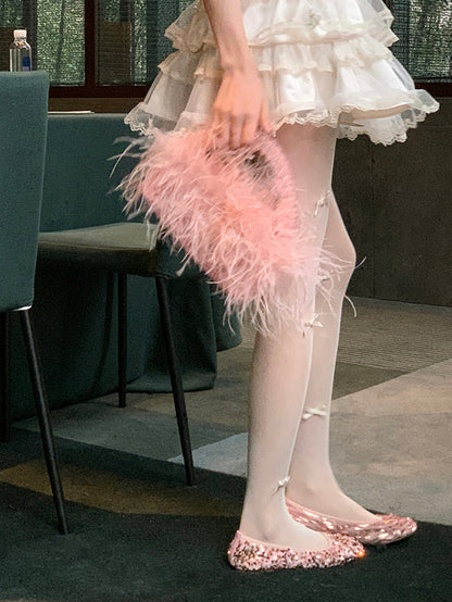 詳細 タイツ 蝶結び ブラック/グレー/ホワイト