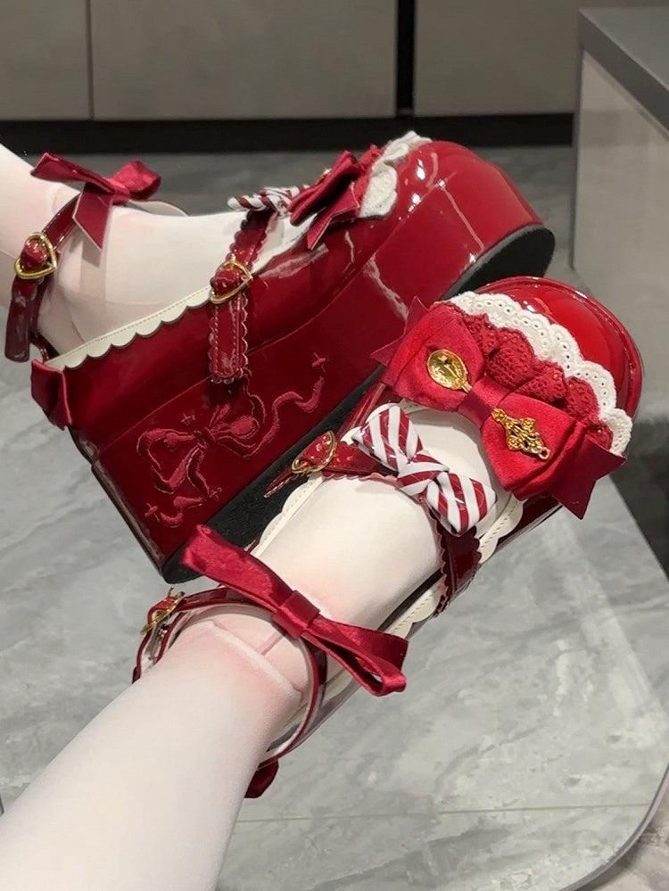 Decorated Wine Details Lolita Platforms Sweet Bowknot Red Spoon