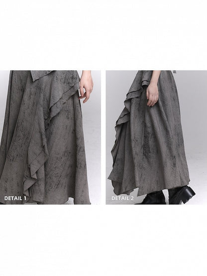 Gray Wasteland Punk Splatter with Ankle-Length Asymmetric Skirt Pattern Ruffle