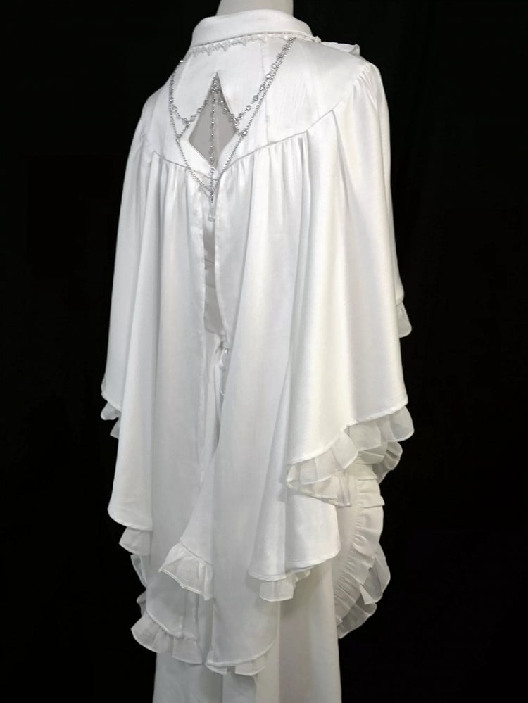 折り返し襟ケープ ロリータ ゴシックデザイン カスケード王子シャツ 尖った白いフリル