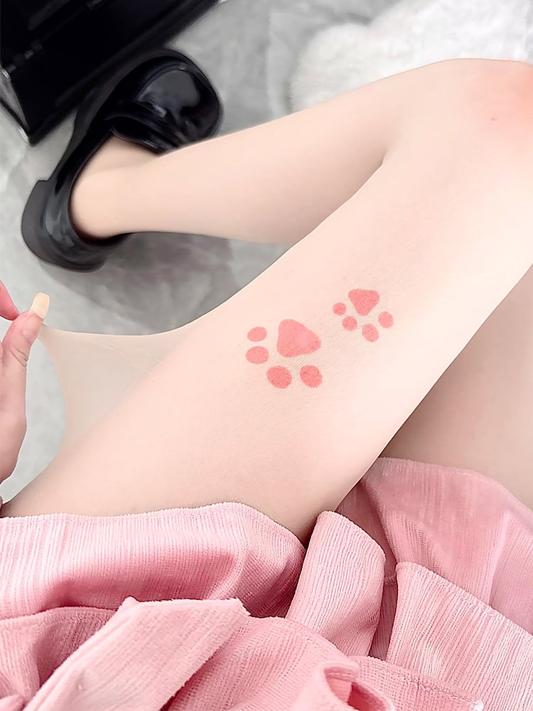 Tights Nude Design Paw Bow Kitty Pattern Tattoo