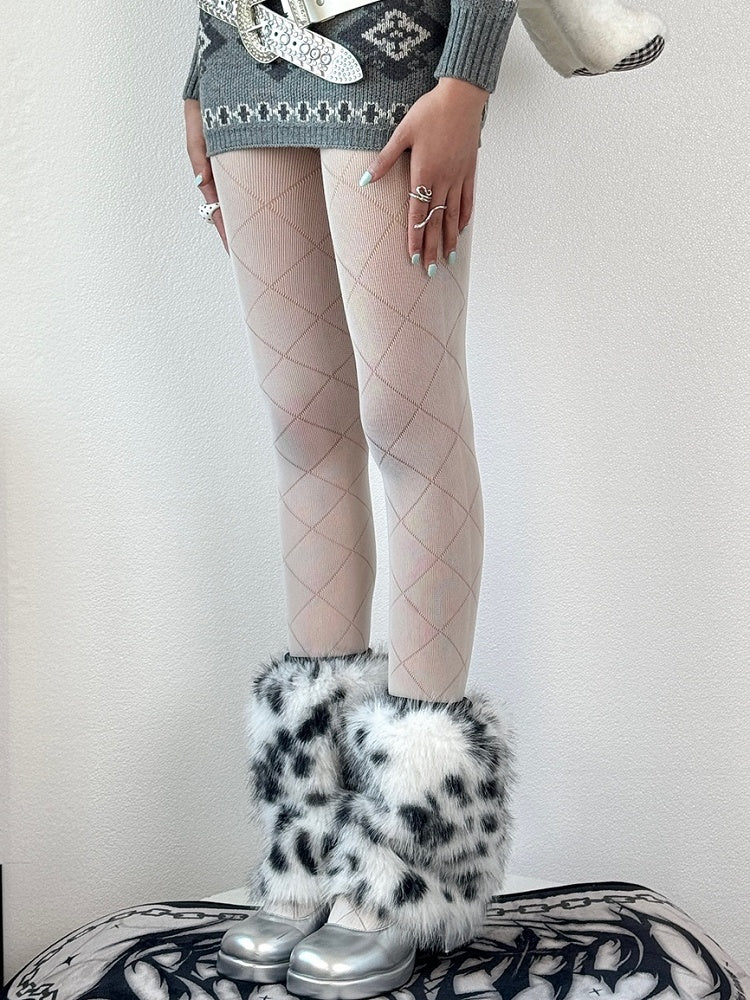 Diamond Pattern Tights White/Black/Gray