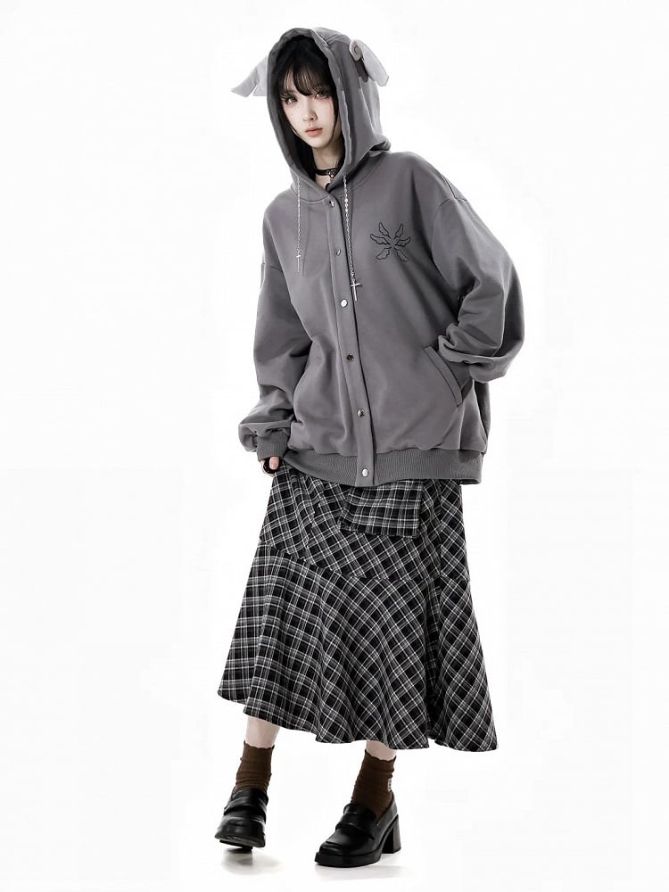 Bittersüße Kette Grau/Schwarz Kapuzendesign Hoodie Flügel Kreuz Wing Stickerei Rücken Feder