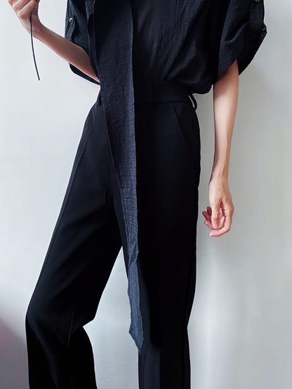 Fastener Pants Ouji Pockets - Black High-waisted Slant Lolita Dual Straight-leg in