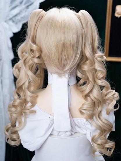 Blonde 45cm Air Bang Wig with 46cm Long Wavy Twin Tails Claw Clip - Alice Garden