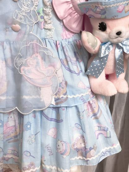 Cute Blue Lace Detailed Overall Gown with Detachable Apron Set - Vcastle