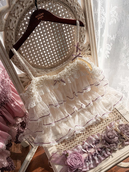 Top Tüll Lila Gepunktetes Stufen-Camisole