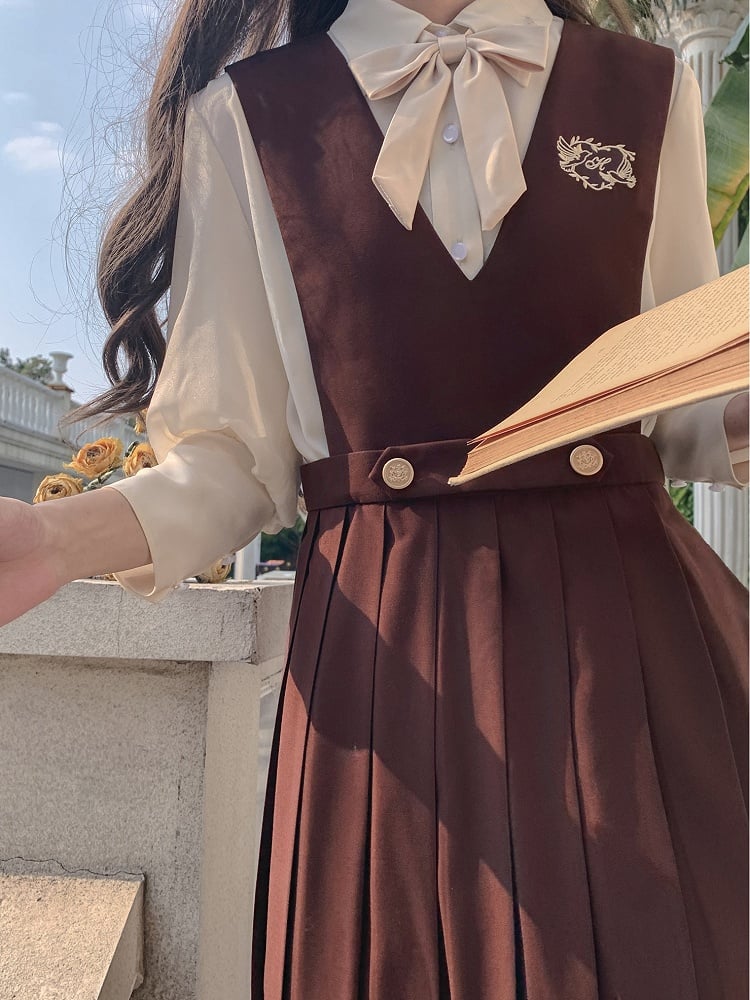 mit 70cm Braun/Stickerei High Waist Kellerfalten Overall Kleid 65 Taube