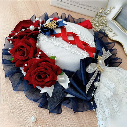 Snow White Vibes Floral/Star Design Bowknote Details Mini Hat