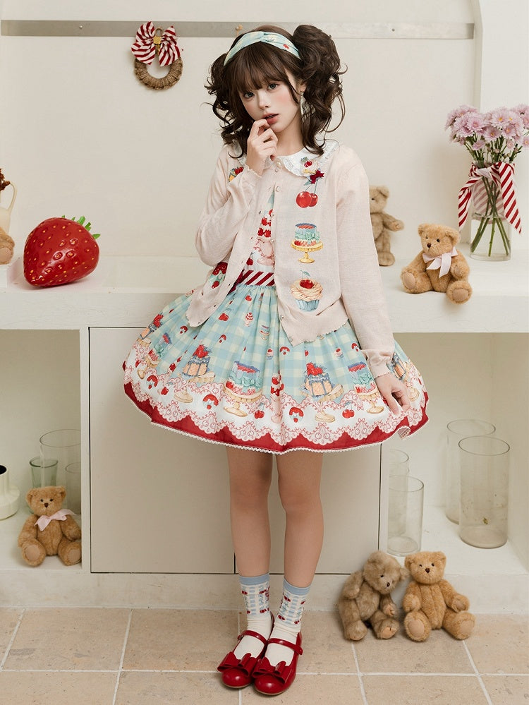 Cherry and Dessert Print Mint Green Sweet Lolita Overall Dress