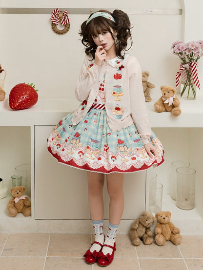 Cherry and Dessert Print Mint Green Sweet Lolita Overall Dress
