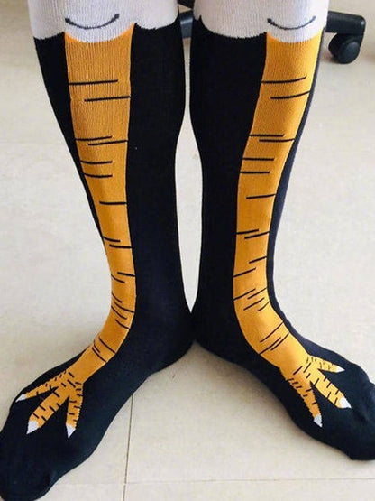 Stockings Design Knee Claw Black/White/Rose Over Funny Chicken Pink