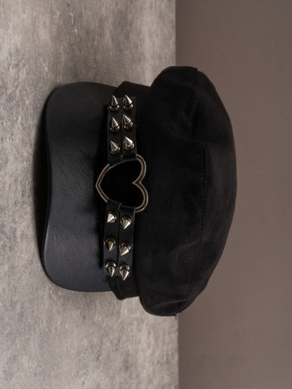 Ring Heart Hat Black Details Gothic Studs Beret