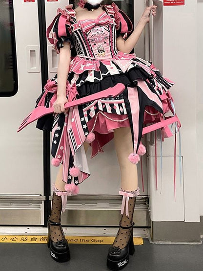 Jumper Embroidery Bunny Black Pink Lolita with Dress Skirt Sleeves Puff and Sweet Circus Detachable