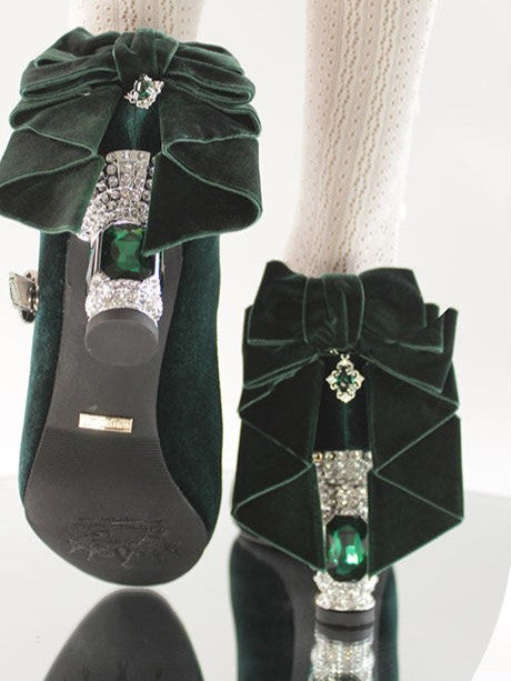 Elegant Lolita Pointed Toe Rhinestone Pendant High Heel with Crystal and Bow - In My Name