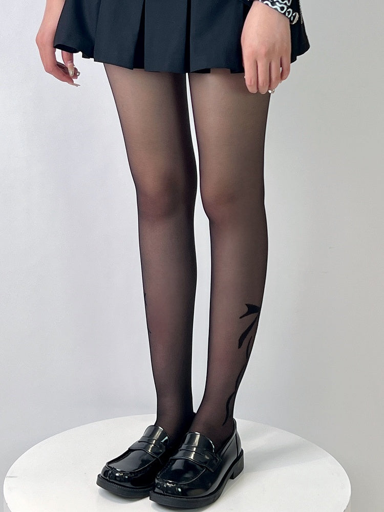 Bowknot Tights Y2K Black Print
