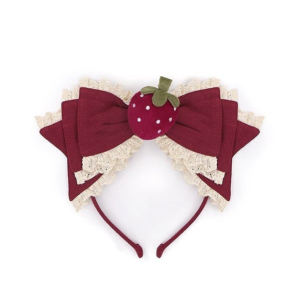 Sweet Bowknot with Strawberry Accents Red Lolita KC Wine