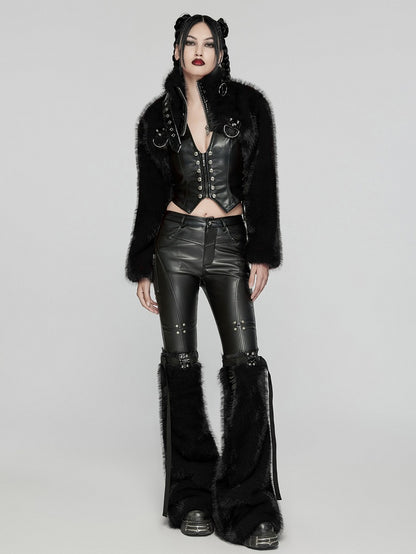 Short Fur Jacket Personalized Black Punk