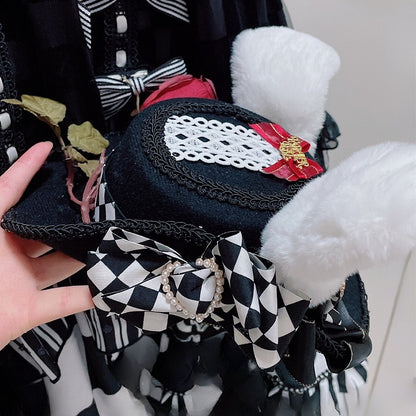 Decorated Ears Hat BlackWhite Bowknot Mini Bunny