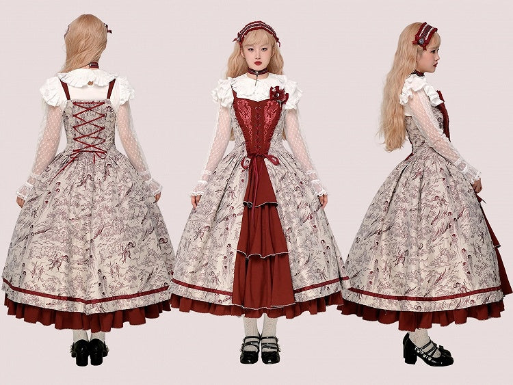 Animals and Bodice Elegant Forest with Corset Print Lolita Dress Red