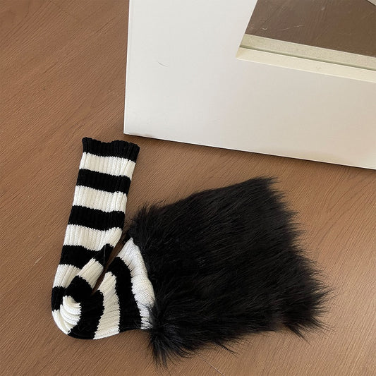 Striped Leg Warmers Faux Fur 4-Color Cuffs with