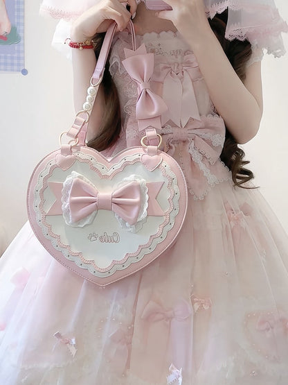 4 Colors Lolita Heart Shaped Bag with Butterfly Bow Detail - Wind Bell Island