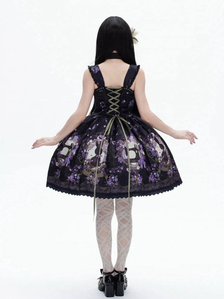 Print Jumper Purple Lolita and Black Jacquard Floral Bunny Dress Skirt