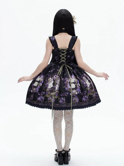 Print Jumper Purple Lolita and Black Jacquard Floral Bunny Dress Skirt