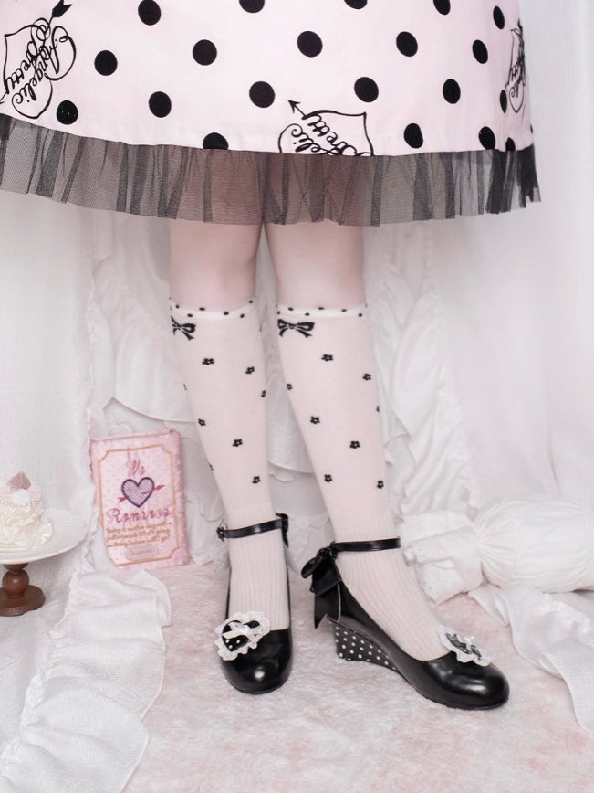 - Polka-dot Heels Heel Sweet Lolita Pattern Wedge Black