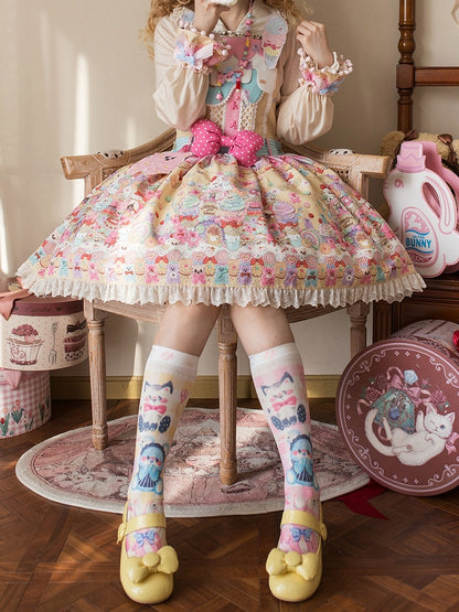 Desserts Gummibärchen Kleid Print und Overall Bär Gelb Lolita