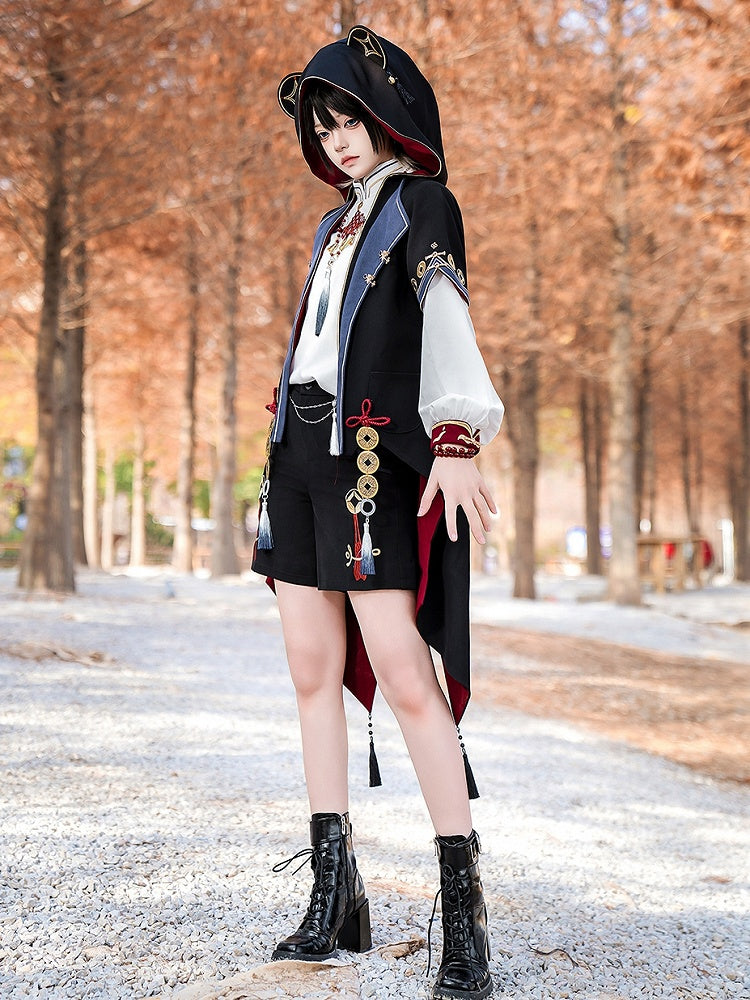 Schwarze Ouji Lolita-Shorts mit geradem Bein, Kette und Quaste