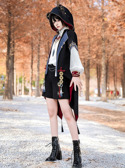 Schwarze Ouji Lolita-Shorts mit geradem Bein, Kette und Quaste