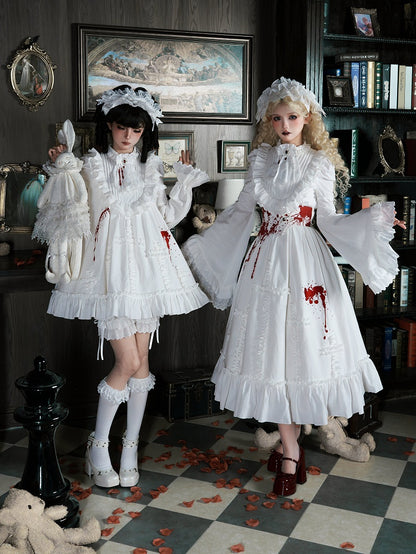 White Gothic Lolita Jabot Brooch with Red Bead Chains - With PUJI