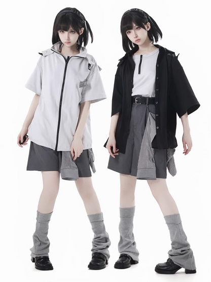 Hooded T-Shirt Techwear Black/Apricot