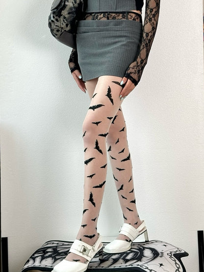Y2K Fledermaus Schwarz/Weiß Strumpfhosen Muster