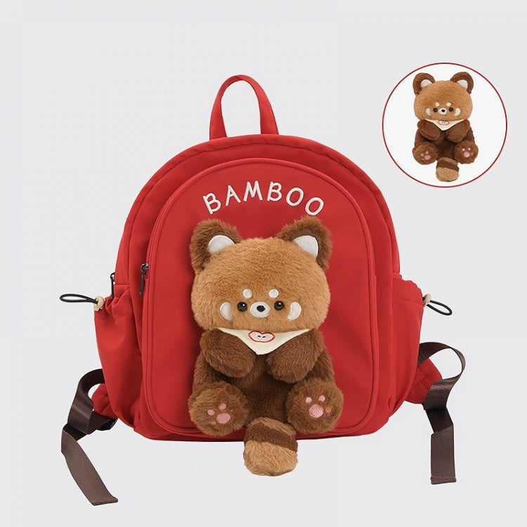 Red Cute Backpack With Red Panda Plushie