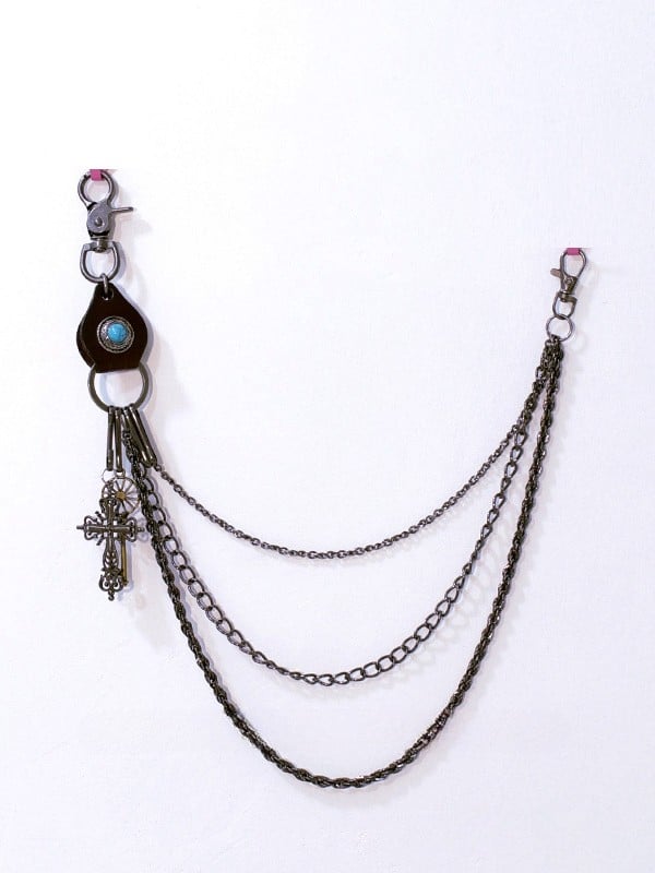 ブラック スチームパンク ウエストベルト クロスチャーム ウエストチェーン