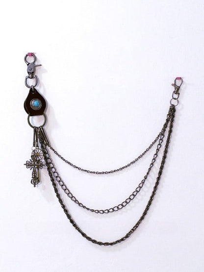 ブラック スチームパンク ウエストベルト クロスチャーム ウエストチェーン