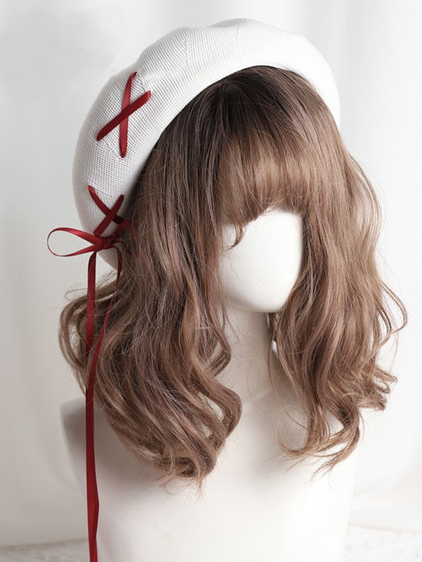 Color Options Thin Lolita 7 Beret Ribbon Lace-up