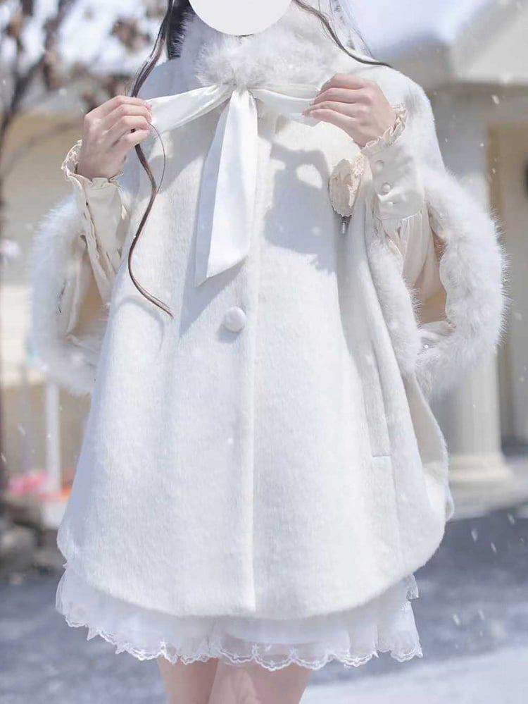 Collar Wool with Jirai Coat Fur Polished Detachable White Kei Cape Pure