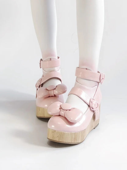 Plateau - Schuhe mit Schnallen und Schleife PU Sweet Heart Baby Pink