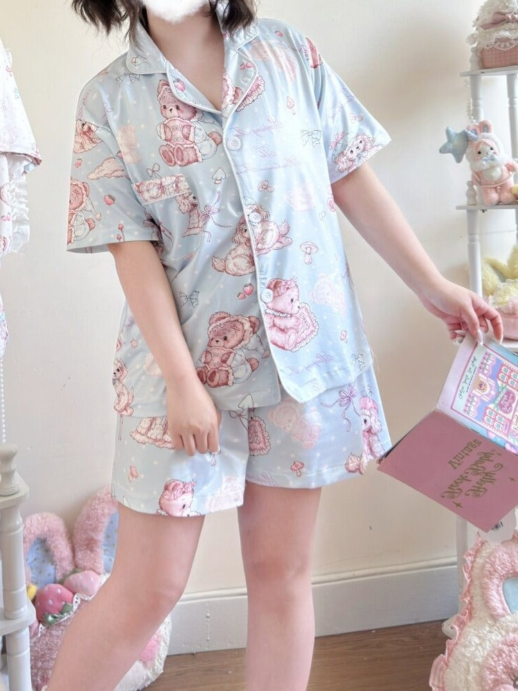 Sweet Bear Printed Blue Top and Shorts Sleepwear Set - Versatile girl