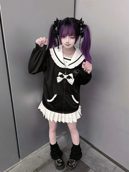 Jacket Collar Look Kei Edgy Academic White Jirai Sweet - Black Sailor