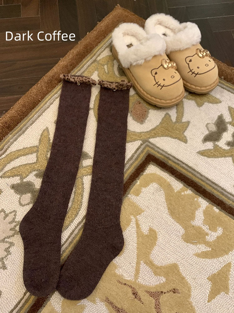 White/Light Coffee/Dark Coffee/Black/Dark Grey Sweet Calf Socks With Leopard Bowknot
