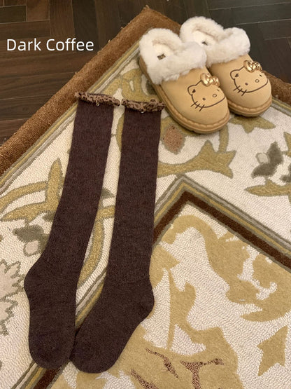 White/Light Coffee/Dark Coffee/Black/Dark Grey Sweet Calf Socks With Leopard Bowknot