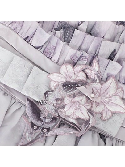 Pastel Layered Ruffle High-Rise Floral JSK Gown - Yimu Walnut